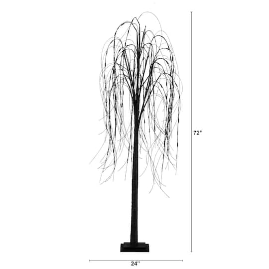 6ft. Orange & Purple LED Pre-Lit Halloween Black Willow Artificial Fall Tree